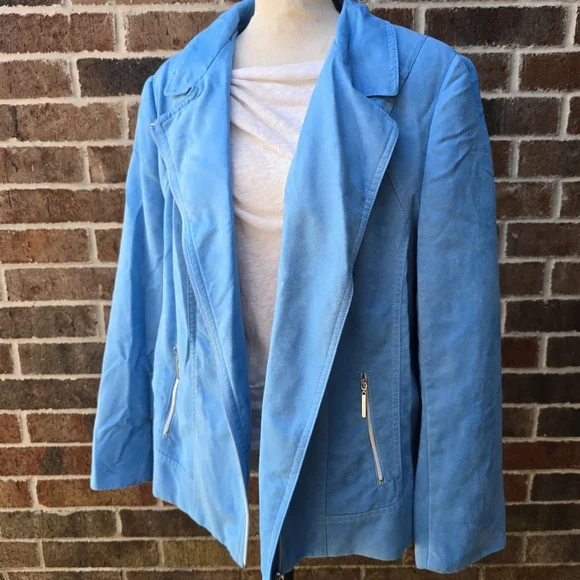 Allison Daley Blue Vegan Suede Jacket - Picture 2 of 13